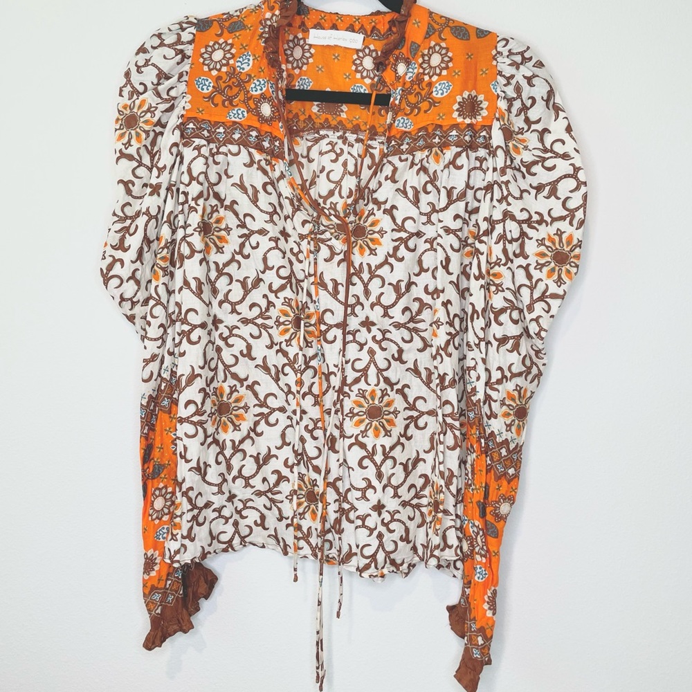 House of Harlow 1960 100% Cotton Puff Sleeve Blouse size medium